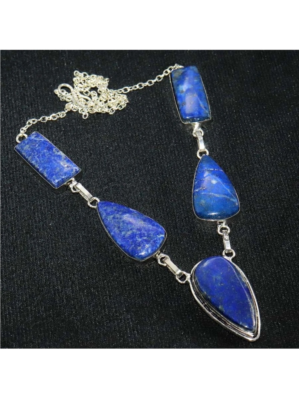 New! Lapis Lazuli Gemstone 925 Stamped Sterling SilverY Lariat Statement Necklac